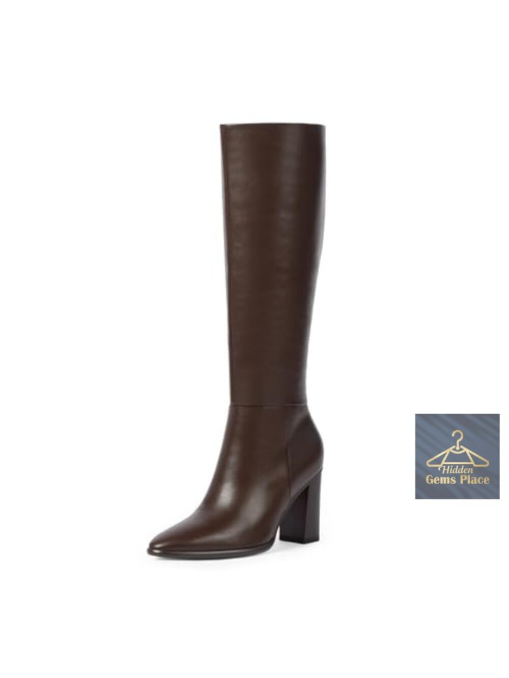 Women's Knee High Boots Pointed Toe Chunky Heel Tall Faux Leather